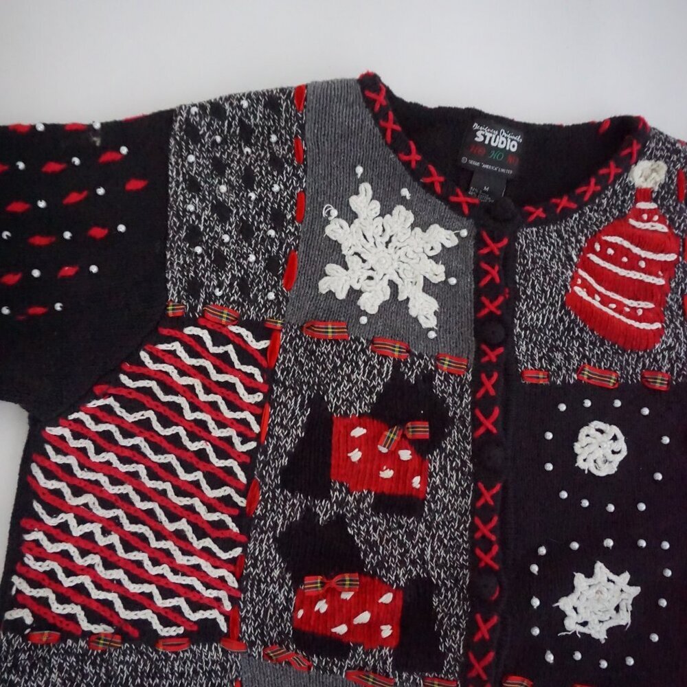 Vintage Designers Originals Studio Snowflake Ornament Patchwork Knit Cardigan M - Picture 8 of 10